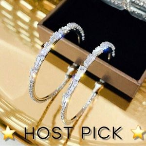 WHITE SAPPHIRE & .925 SILVER HOOP EARRINGS | NIB